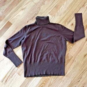 Merona minimalist taupe brown fine rib knit rayon turtleneck long sleeve large